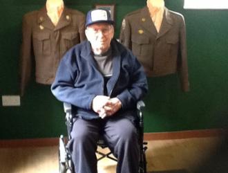 Our own 390th veteran Leroy Keeping inspecting the exhibit which depicts his service at Parham