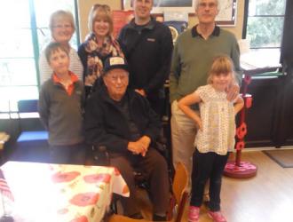 390th Veteran Leroy Keeping visited on 30 August and is shown here with his daughter and son in law, his grand-daughter and her husband his his great-grandchildren
